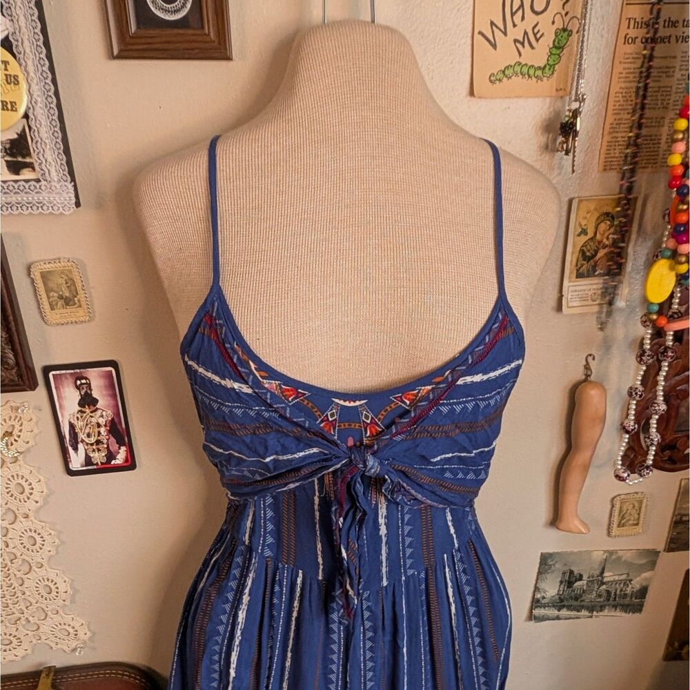 Striped Wide Palazzo Leg Jumpsuit Women's Small Blue Strappy Bohemian Print - Picture 2 of 4